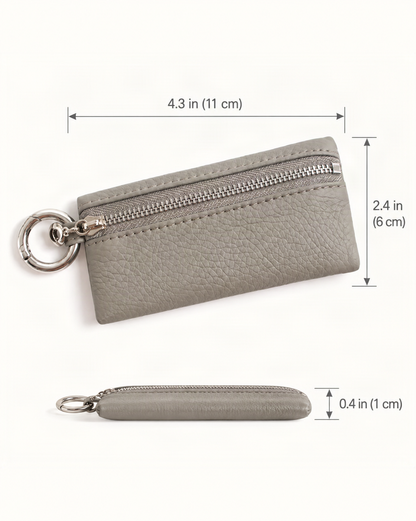 Cowhide Leather Key Chain Coin Pouch dimensions diagram, in inches and centimetres