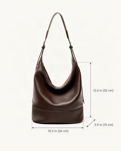Lambskin Small Shoulder Bucket Bag dimensions diagram, in inches and centimetres