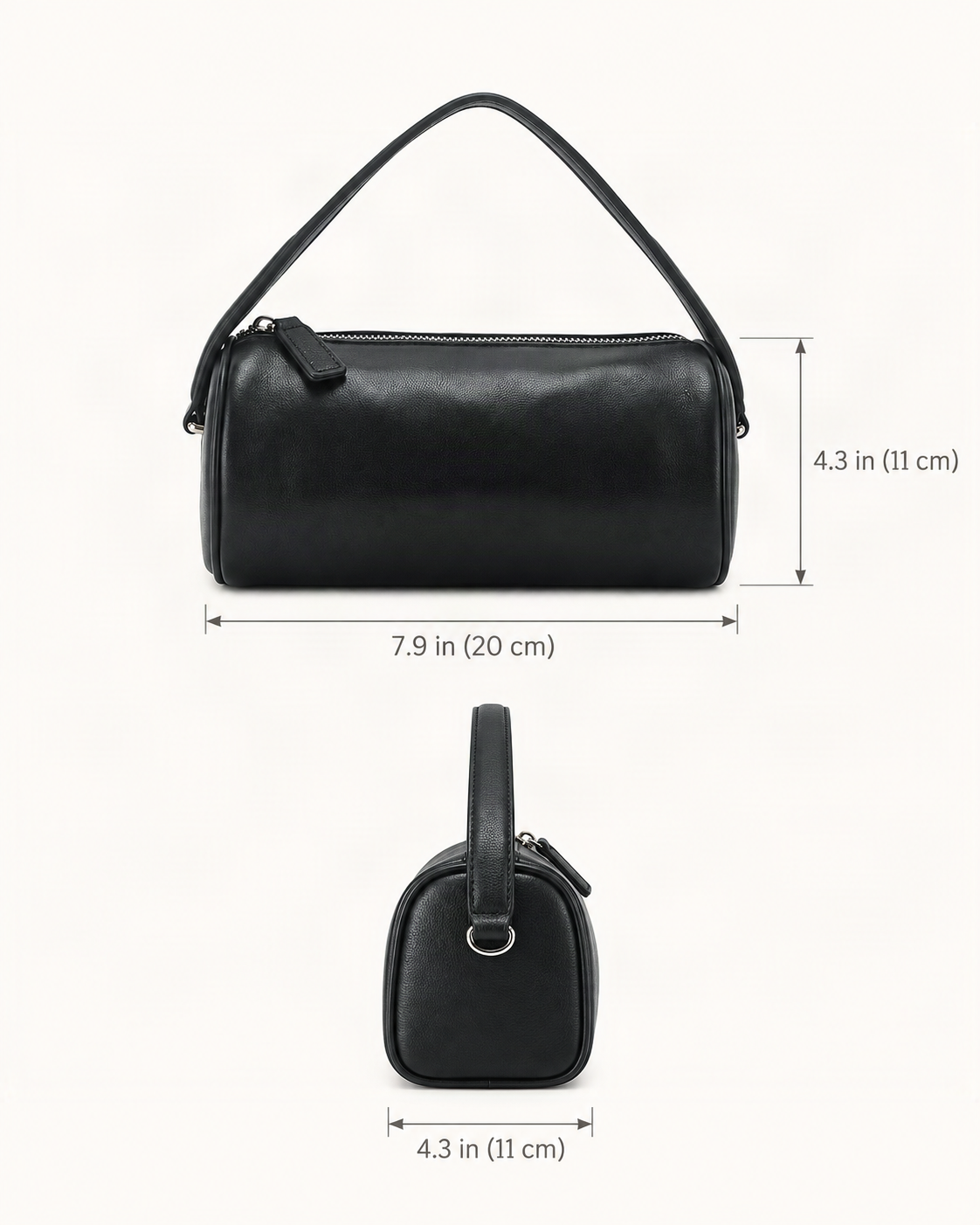 Lambskin Mini Shoulder Bag dimensions diagram, in inches and centimetres