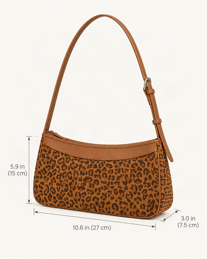 Suede and Cowhide Small Crossbody Bag dimensions diagram, in inches and centimetres