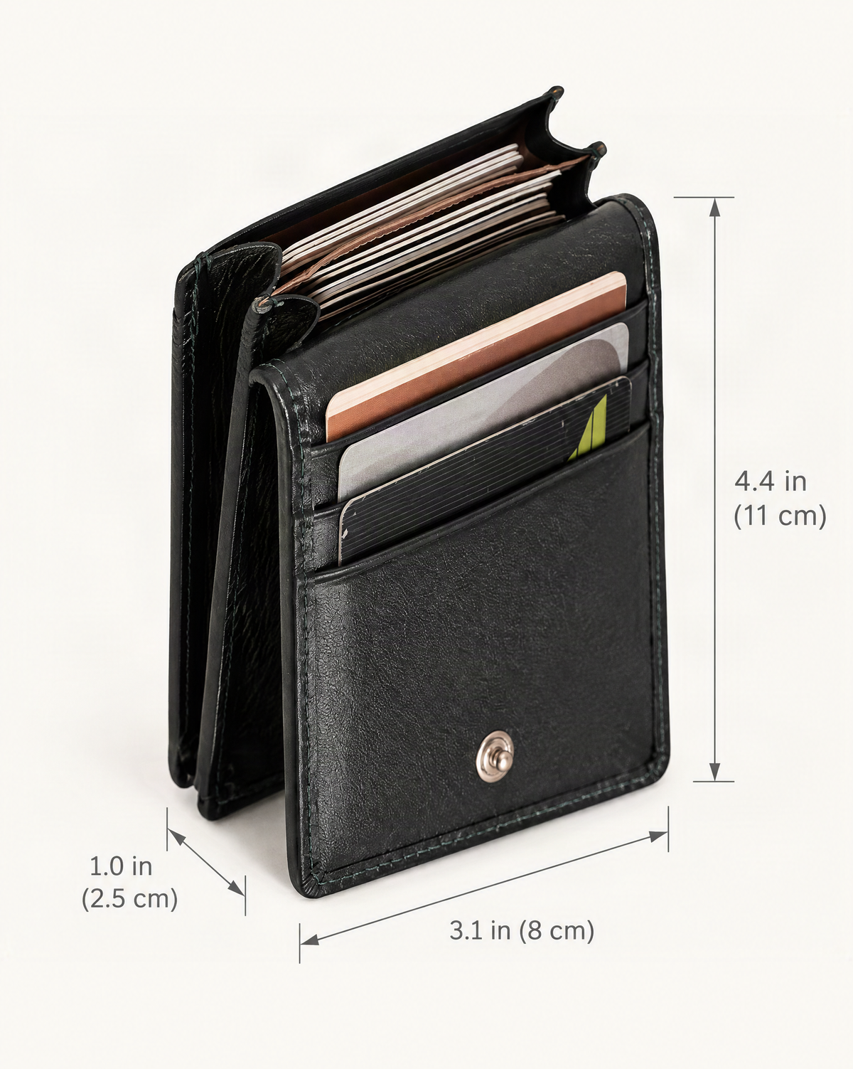 Genuine Leather RFID-Blocking Card Holder Wallet dimensions diagram, in inches and centimetres