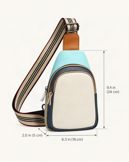 Top-Grain Cowhide Crossbody Sling Bag dimensions diagram, in inches and centimetres
