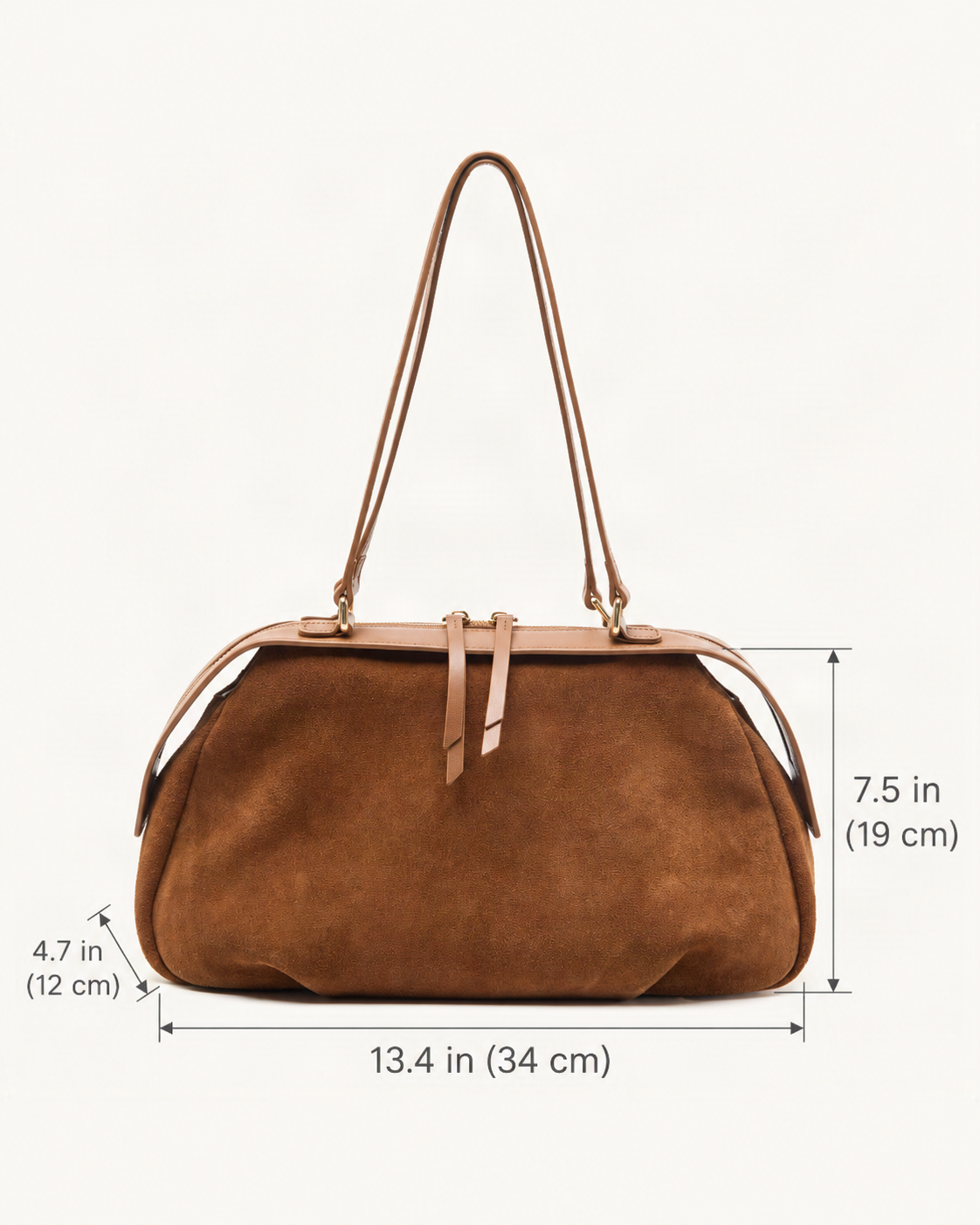 Suede Cowhide Shoulder Bag – Color Options dimensions diagram, in inches and centimetres