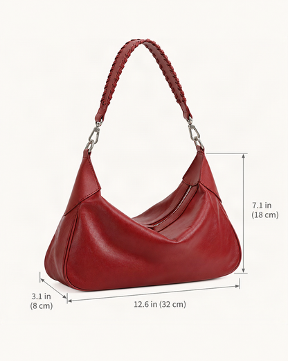 Top-Grain Cowhide Hobo Shoulder Bag dimensions diagram, in inches and centimetres