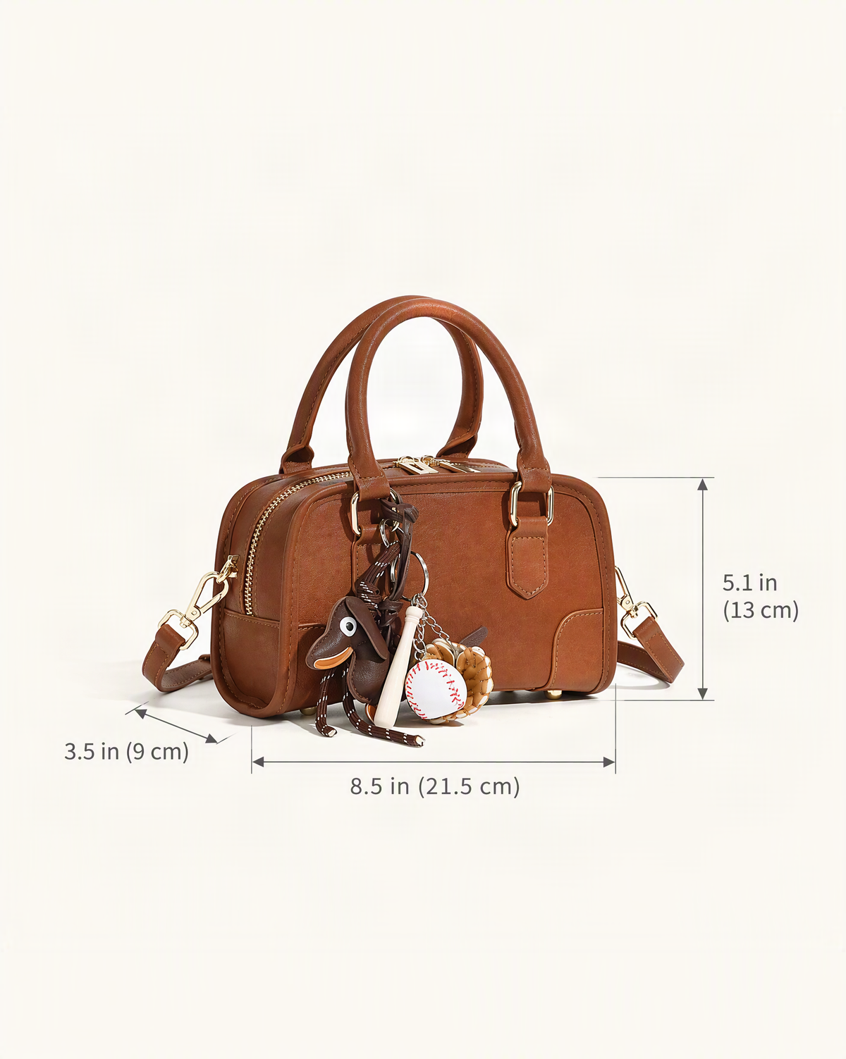 Split Leather Small Bowling Bag dimensions diagram, in inches and centimetres