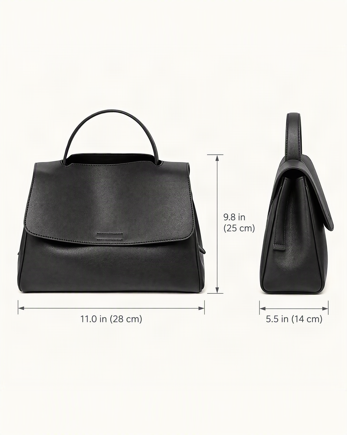 Cowhide Leather Mini Top-Handle Crossbody Bag dimensions diagram, in inches and centimetres