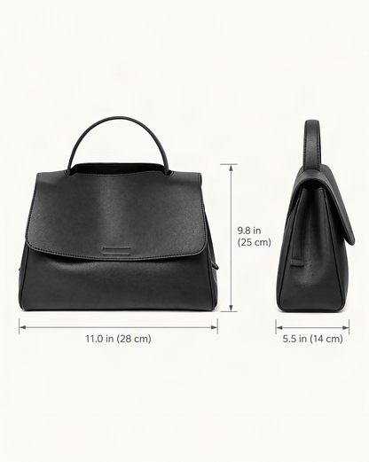 Cowhide Leather Mini Top-Handle Crossbody Bag dimensions diagram, in inches and centimetres