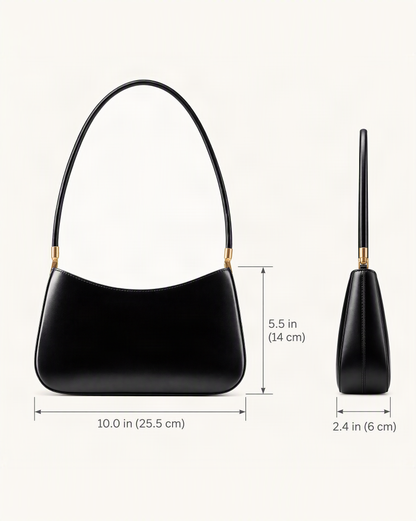 Cowhide Leather Shoulder Bag dimensions diagram, in inches and centimetres