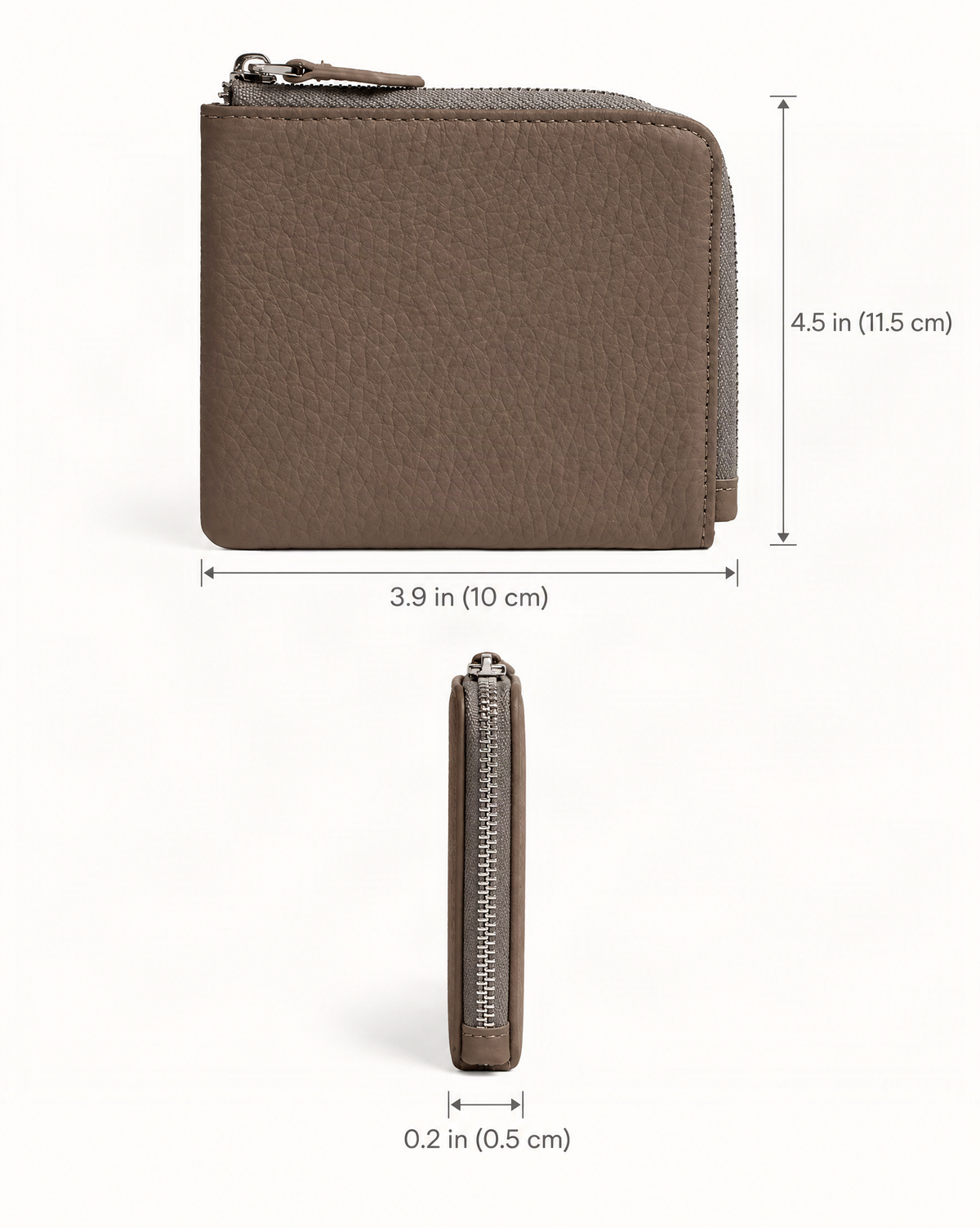 Cowhide Leather Short RFID-Blocking Wallet dimensions diagram, in inches and centimetres