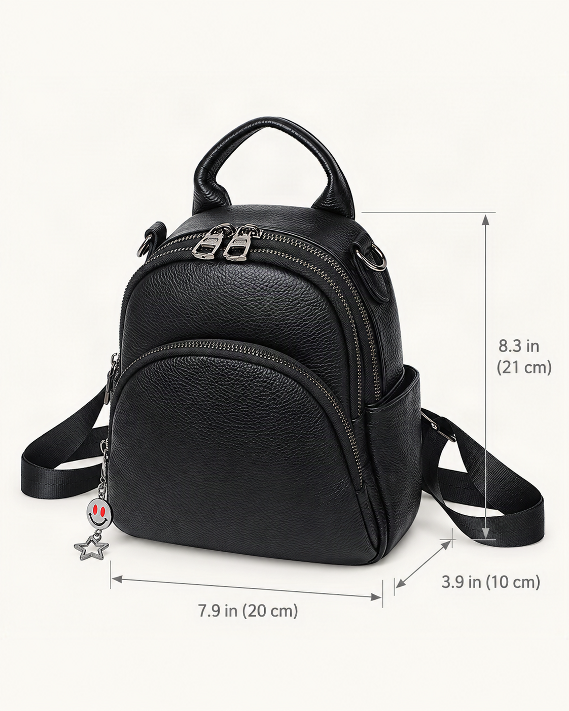 Top-Grain Cowhide Convertible Backpack dimensions diagram, in inches and centimetres