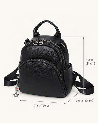 Top-Grain Cowhide Convertible Backpack dimensions diagram, in inches and centimetres