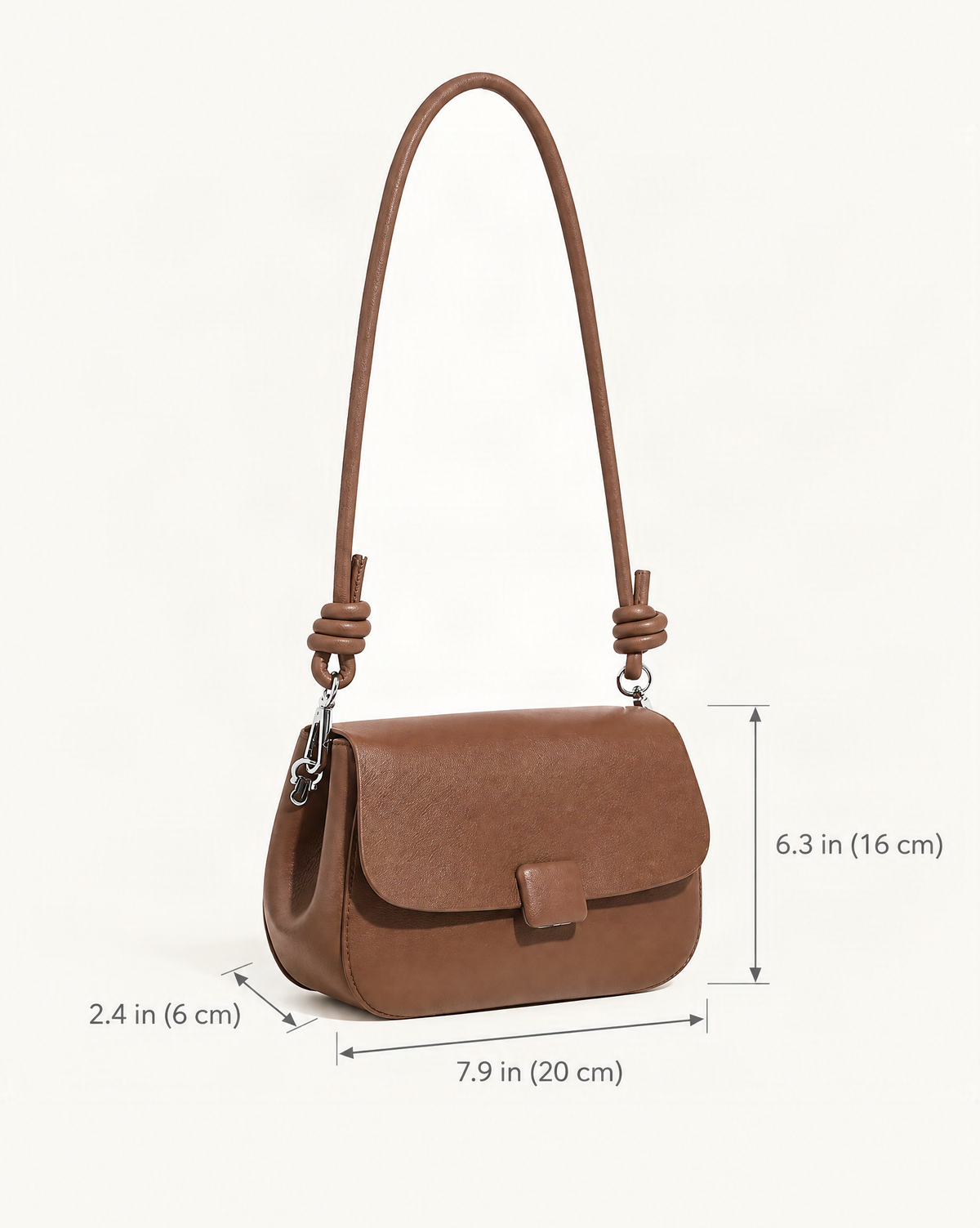 Cowhide Leather Mini Crossbody Bag dimensions diagram, in inches and centimetres