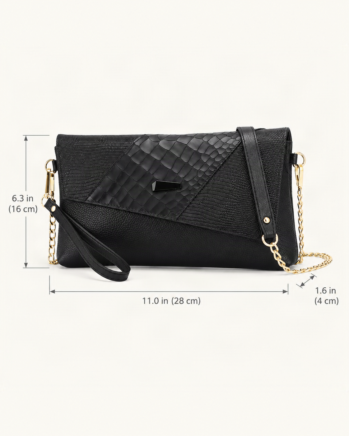 Top-Grain Cowhide Crossbody Clutch dimensions diagram, in inches and centimetres