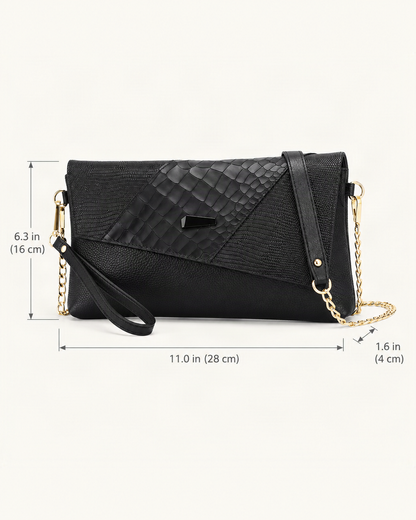 Top-Grain Cowhide Crossbody Clutch dimensions diagram, in inches and centimetres