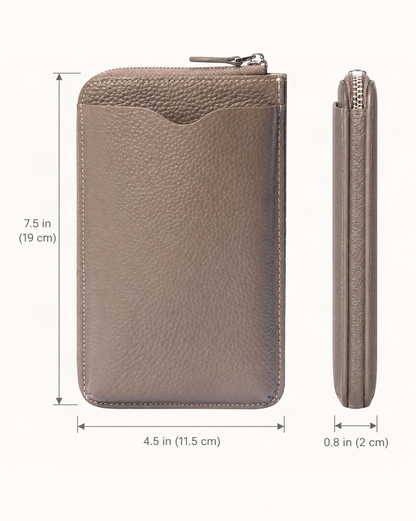 Cowhide Leather Micro Crossbody Phone Bag dimensions diagram, in inches and centimetres