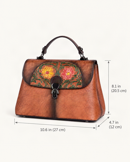 Top-Grain Cowhide Top-Handle Crossbody Bag dimensions diagram, in inches and centimetres