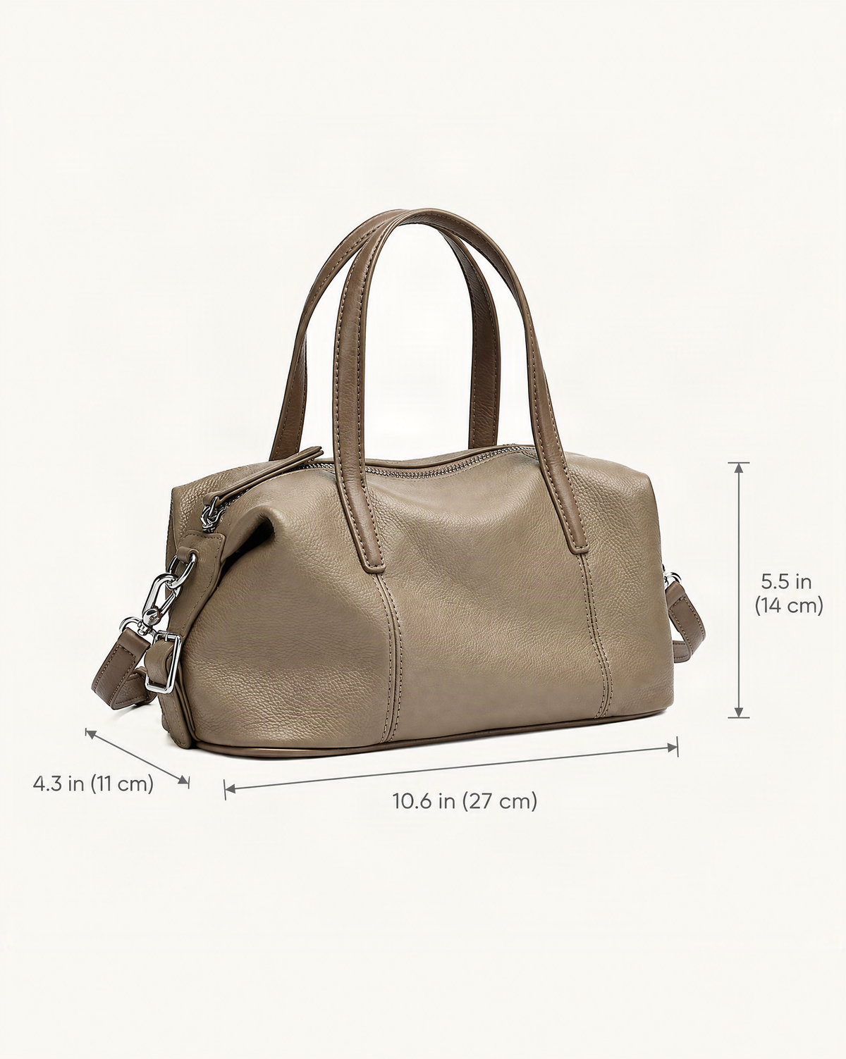 Top-Grain Cowhide Soft Pillow Bag – Retro Boston Crossbody dimensions diagram, in inches and centimetres