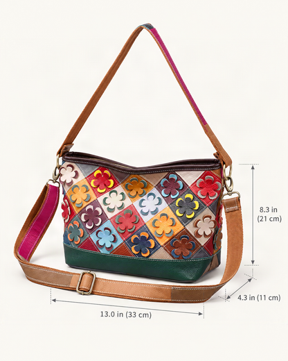 Top-Grain Cowhide Small Crossbody Bag dimensions diagram, in inches and centimetres