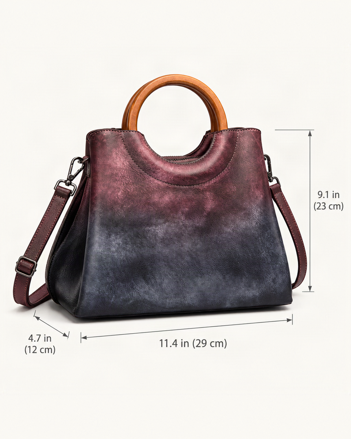 Top-Grain Cowhide Small Plus Top-Handle Crossbody Bag dimensions diagram, in inches and centimetres