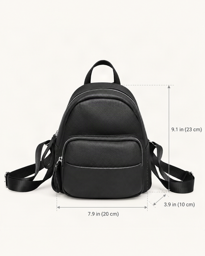 Leather Mini Backpack dimensions diagram, in inches and centimetres