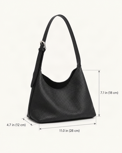 Pebbled Cowhide Small Plus Shoulder Hobo Bag dimensions diagram, in inches and centimetres