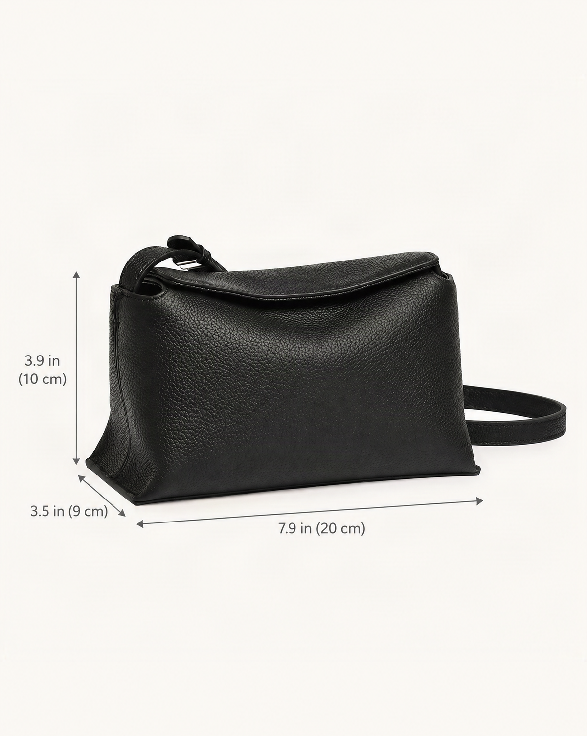 Cowhide Leather Mini Crossbody Bag – Color Options dimensions diagram, in inches and centimetres