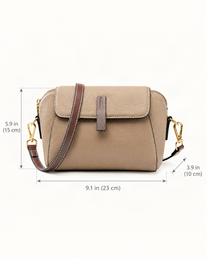 Cowhide Small Shell Crossbody Bag dimensions diagram, in inches and centimetres