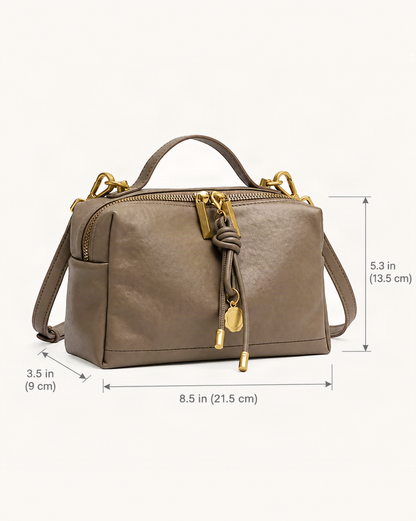 Cowhide Leather Small Crossbody Bag dimensions diagram, in inches and centimetres