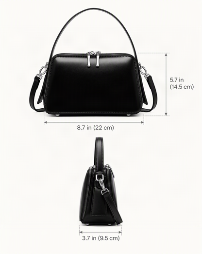 Cowhide Leather Small Crossbody Bag – Color Options dimensions diagram, in inches and centimetres
