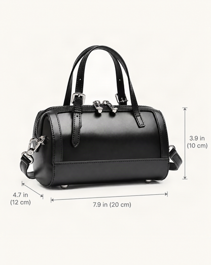 Cowhide Leather Mini Boston Bowling Bag dimensions diagram, in inches and centimetres
