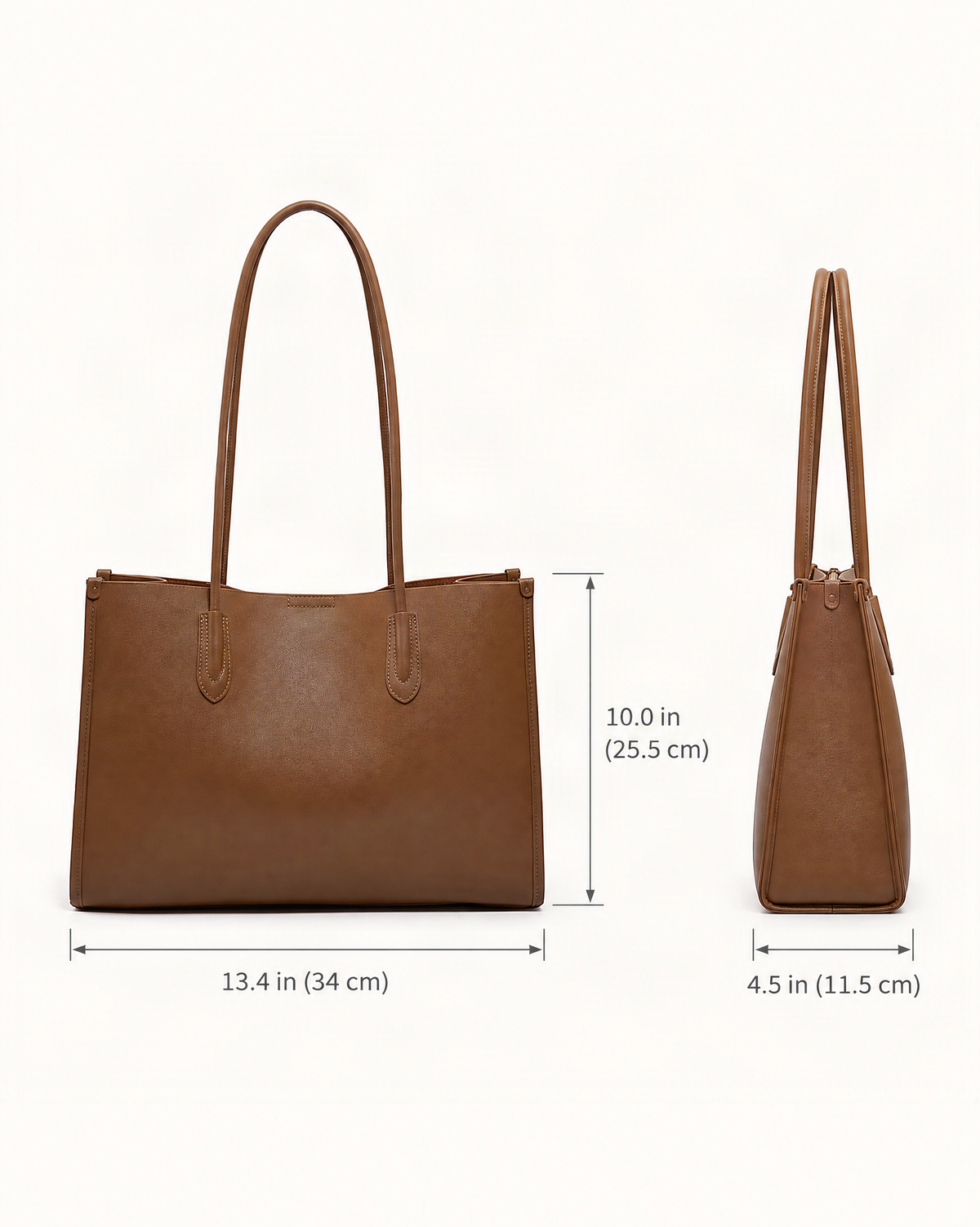 Soft Cowhide Leather Tote Bag, Spacious Shoulder Handbag dimensions diagram, in inches and centimetres