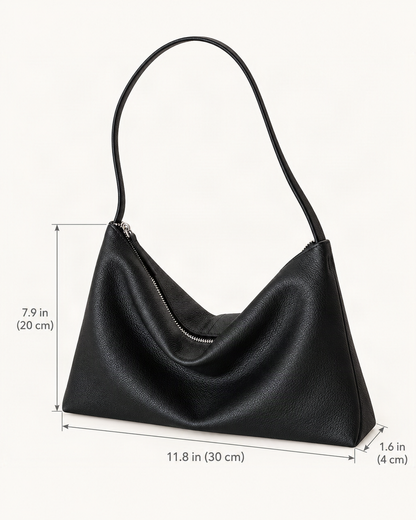 Top-Grain Cowhide Hobo Shoulder Bag dimensions diagram, in inches and centimetres