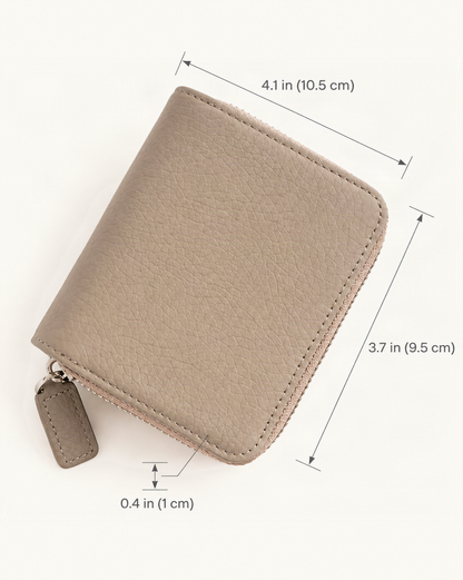 Cowhide Leather Compact Bi-Fold Wallet dimensions diagram, in inches and centimetres