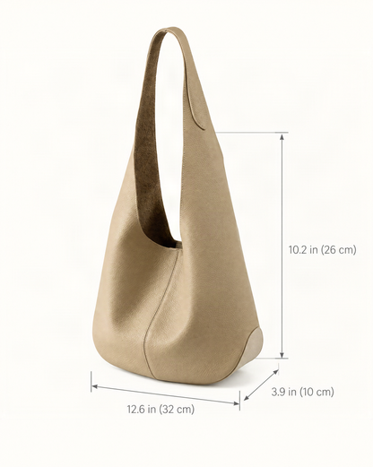 Cowhide Leather Small Bucket Tote Shoulder Bag dimensions diagram, in inches and centimetres