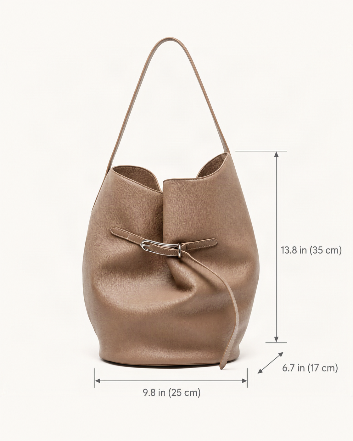Top-Grain Cowhide Small Shoulder Tote Bag dimensions diagram, in inches and centimetres