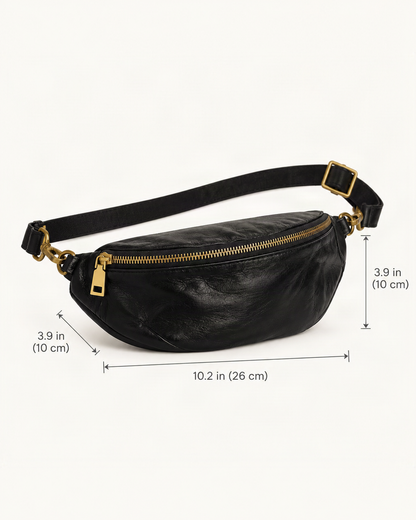 Top-Grain Cowhide Leather Crossbody Sling Bag dimensions diagram, in inches and centimetres
