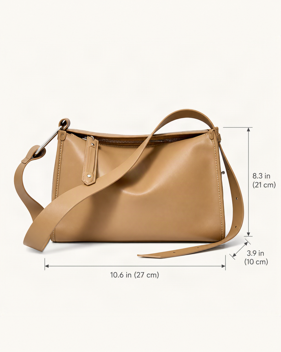 Cowhide Leather Pillow Crossbody Bag dimensions diagram, in inches and centimetres
