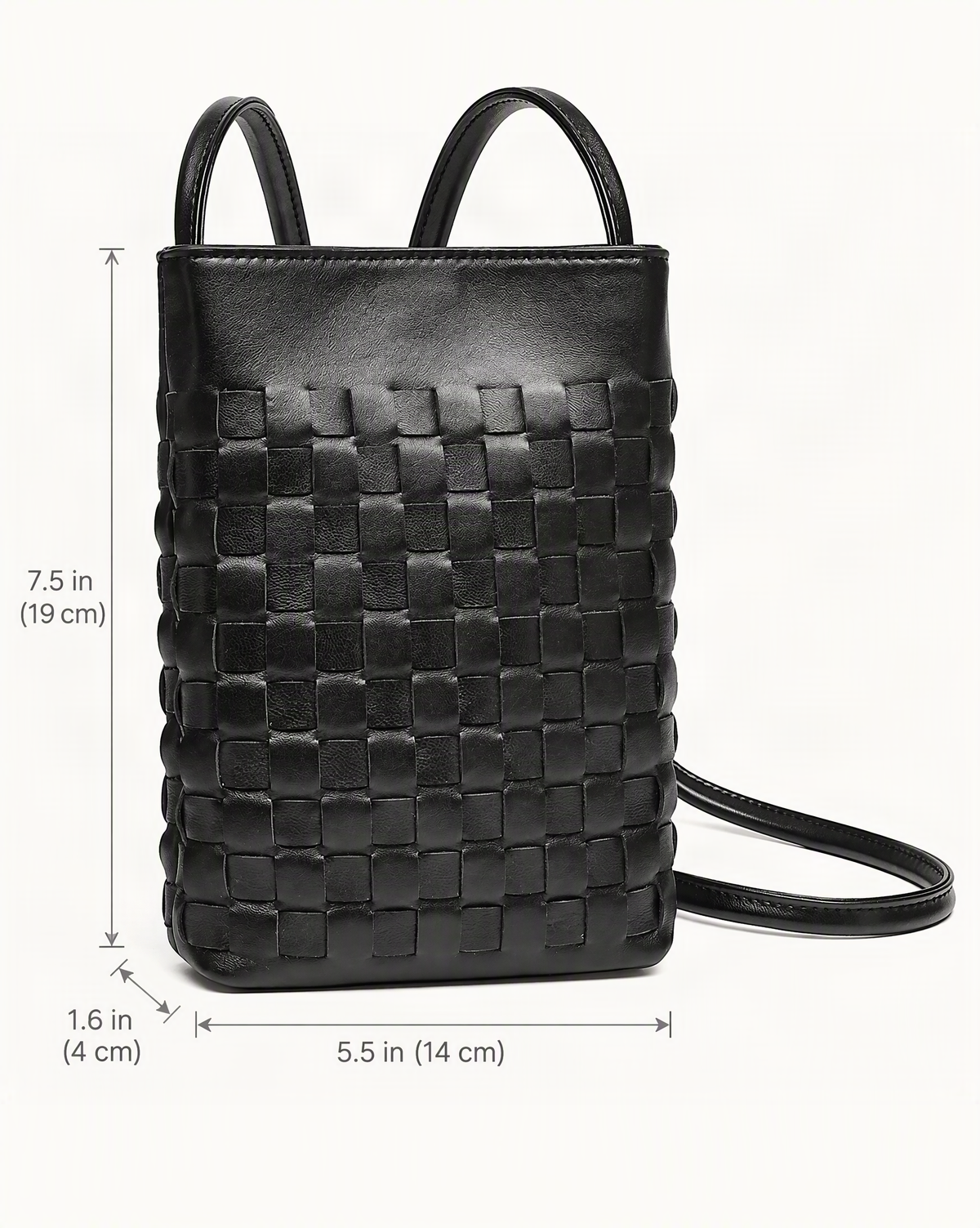 Lambskin Micro Crossbody Phone Bag dimensions diagram, in inches and centimetres