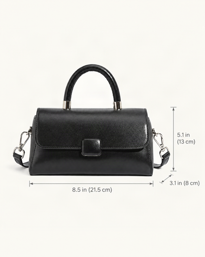 Cowhide Leather Small Top-Handle Crossbody Bag dimensions diagram, in inches and centimetres