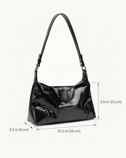 Cowhide Leather Small Shoulder Bag with Adjustable Strap dimensions diagram, in inches and centimetres