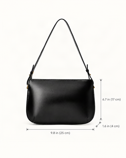 Cowhide Leather Underarm Bag with Detachable Strap dimensions diagram, in inches and centimetres