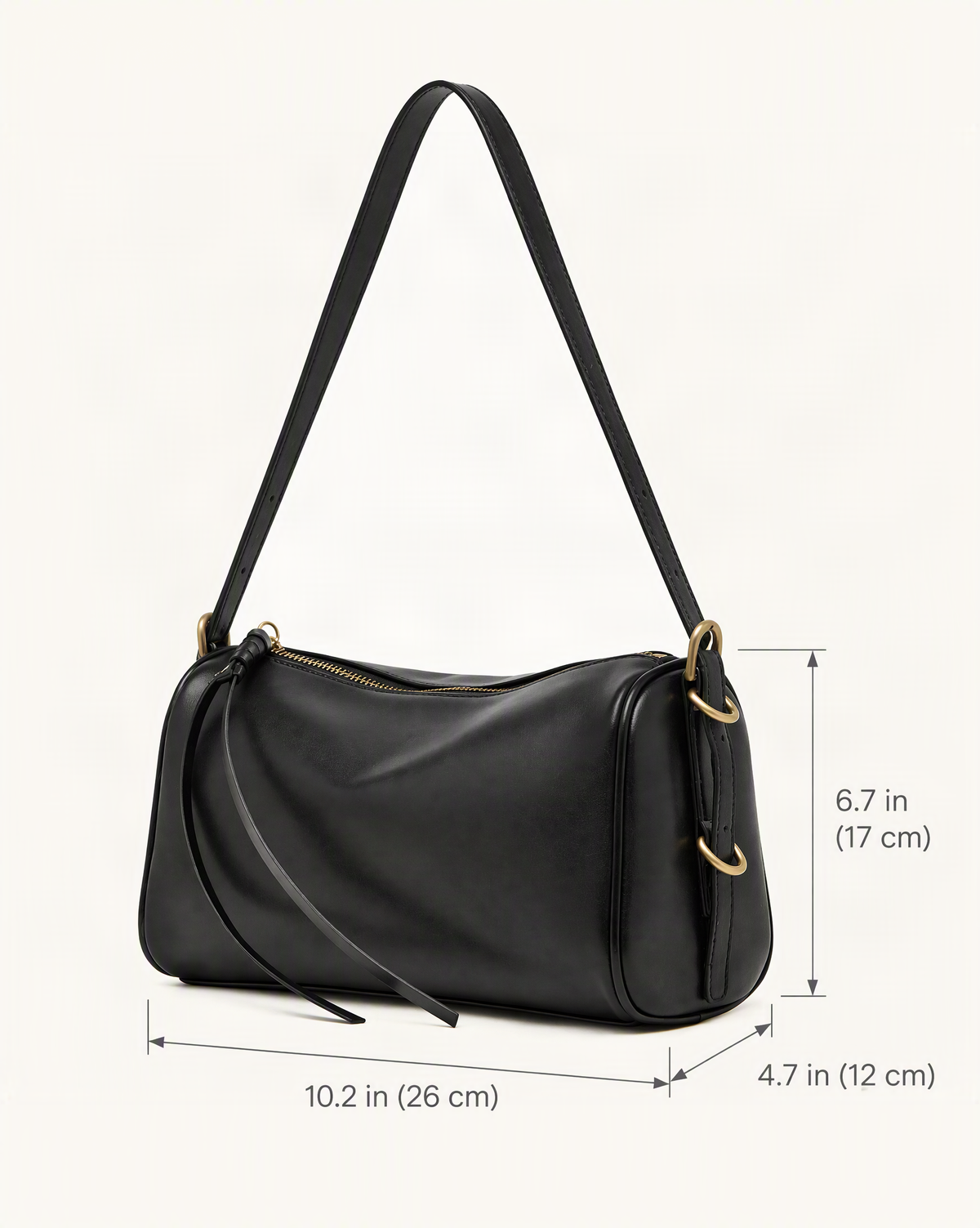 Cowhide Leather Small Crossbody Bag with Adjustable Strap dimensions diagram, in inches and centimetres