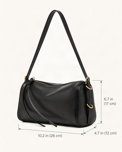 Cowhide Leather Small Crossbody Bag with Adjustable Strap dimensions diagram, in inches and centimetres