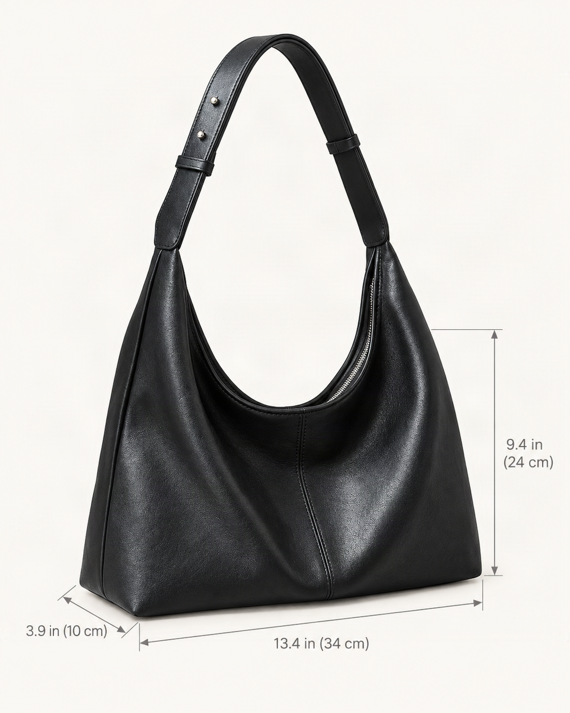 Lambskin Small Hobo Tote Bag dimensions diagram, in inches and centimetres