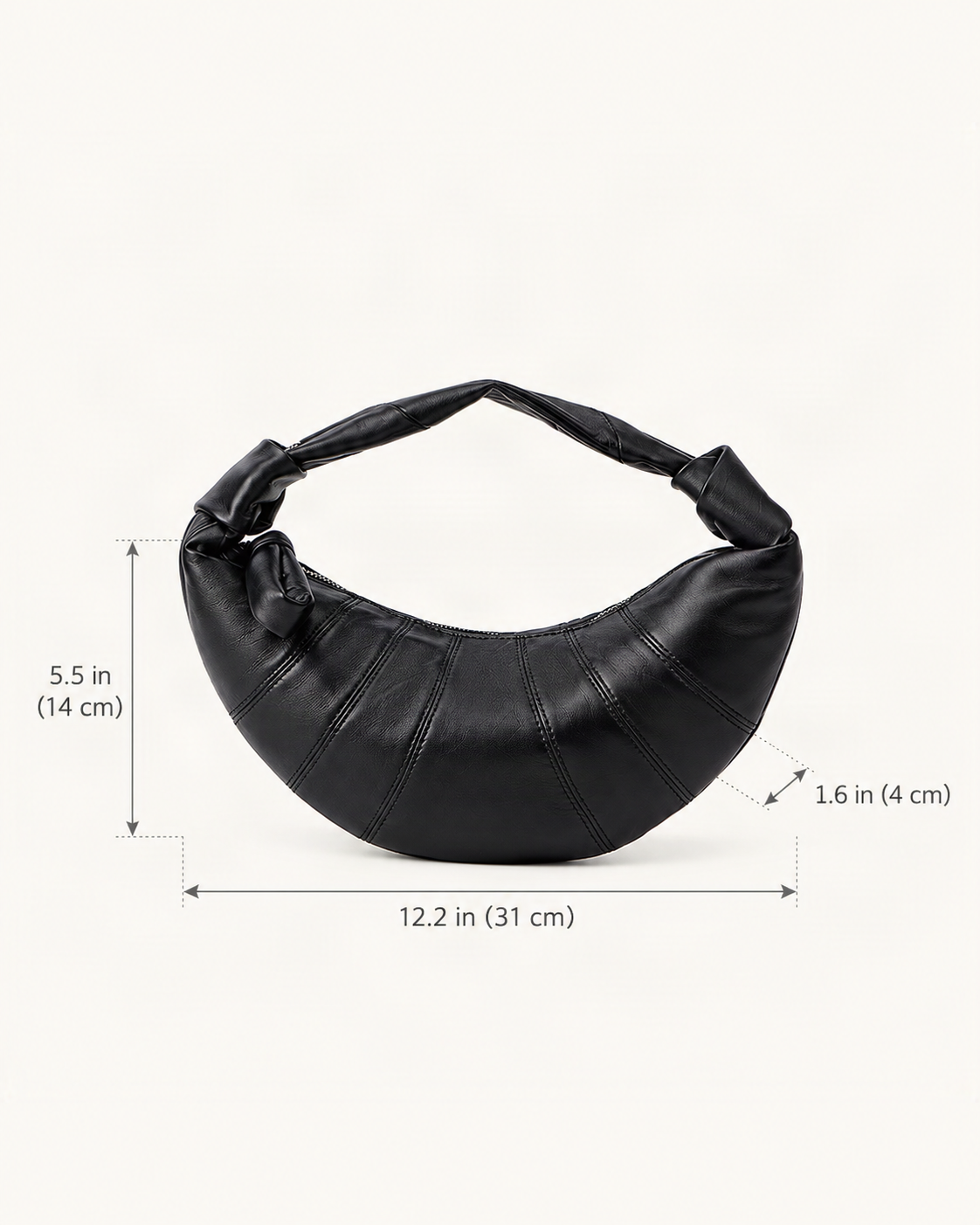 Lambskin Croissant Shoulder Bag - Small Plus dimensions diagram, in inches and centimetres