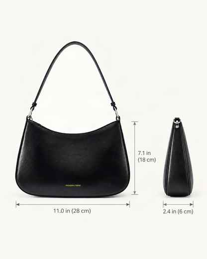 Cowhide Leather Underarm Shoulder Bag dimensions diagram, in inches and centimetres