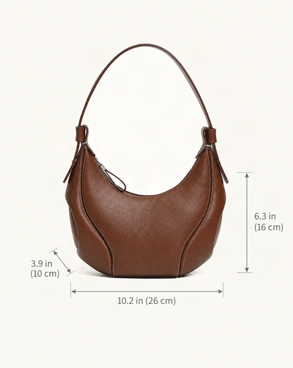 Genuine Leather Underarm Shoulder Bag dimensions diagram, in inches and centimetres