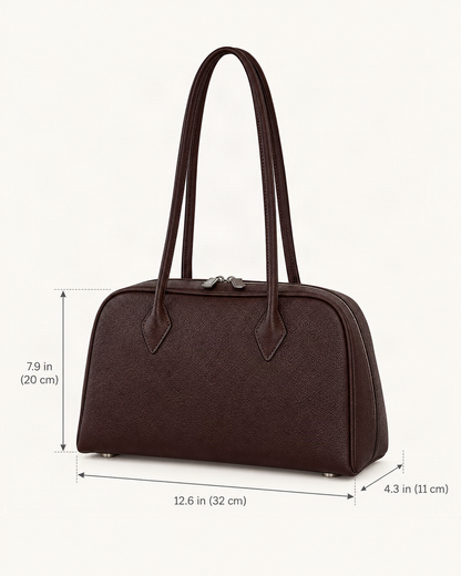 Top-Grain Cowhide Boston Shoulder Bag dimensions diagram, in inches and centimetres