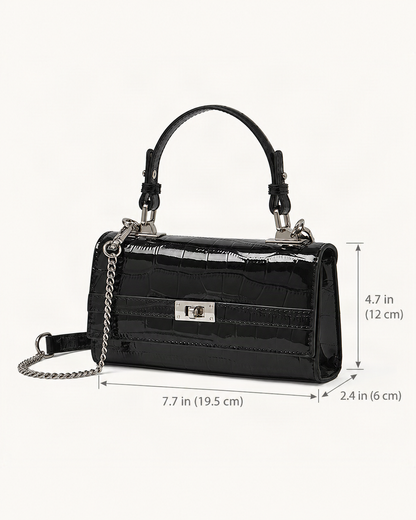 Crocodile-Embossed Cowhide Leather Envelope Crossbody Bag dimensions diagram, in inches and centimetres