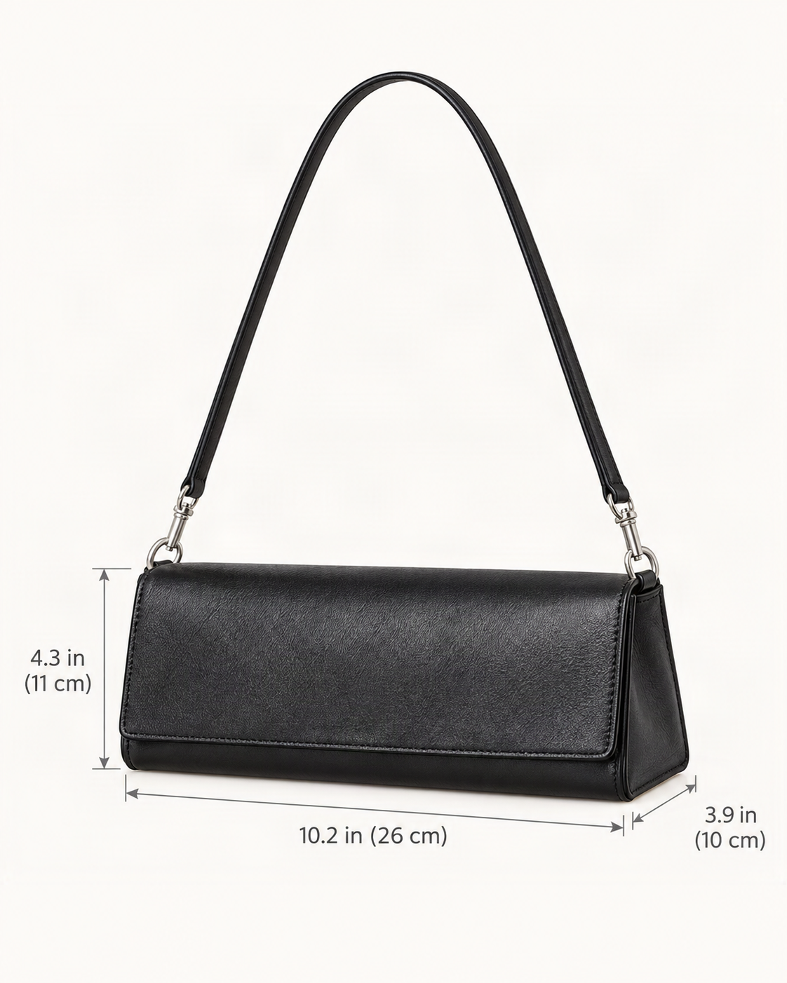 Top-Grain Cowhide Flap Shoulder Bag dimensions diagram, in inches and centimetres